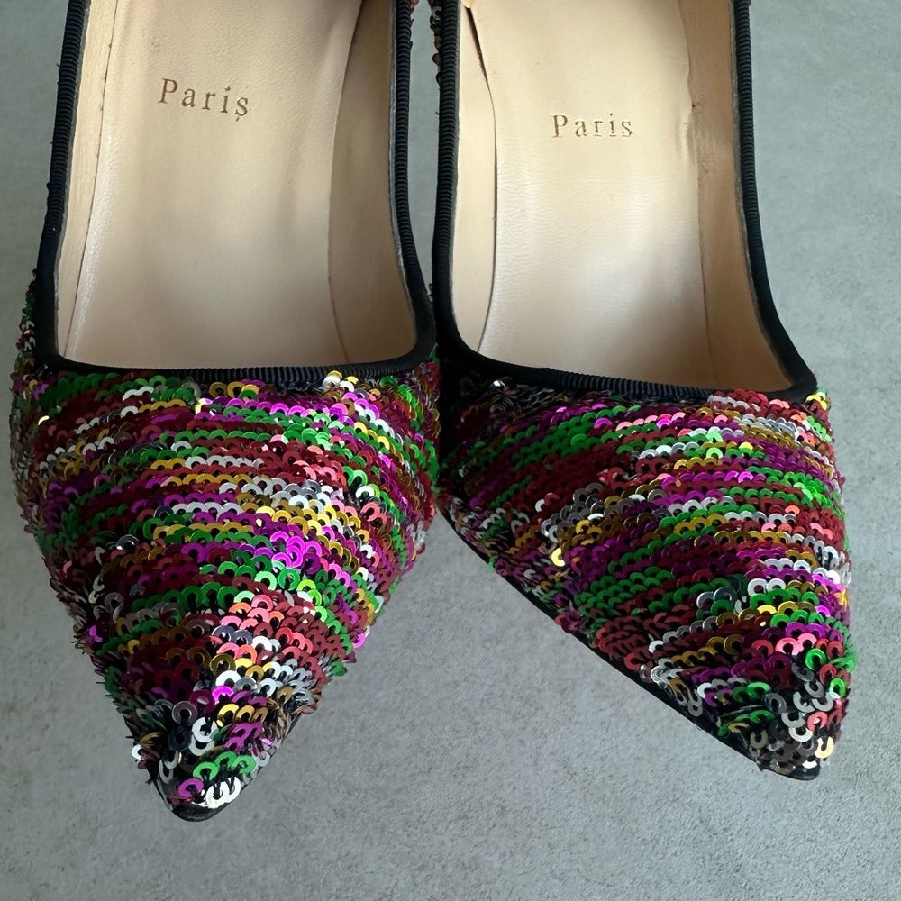 Christian Louboutin Pigalle Follies Pumps Silver and Multicolor Sequin 100 39.5 - Picture 5 of 11